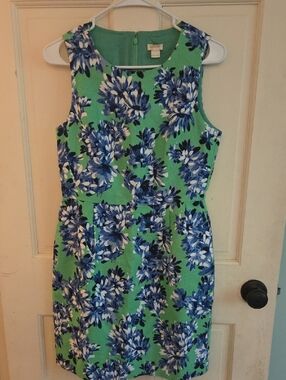 J. Crew Green Dress with Blue Floral Print